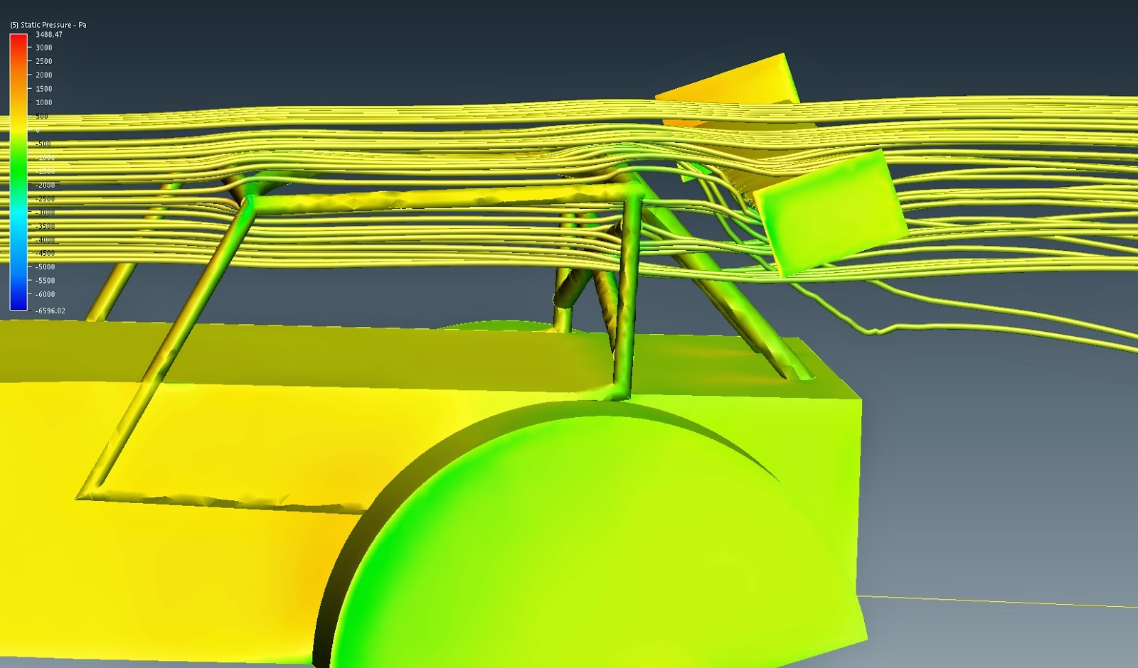 Airfoil behind roll cage CFD analysis — photograph