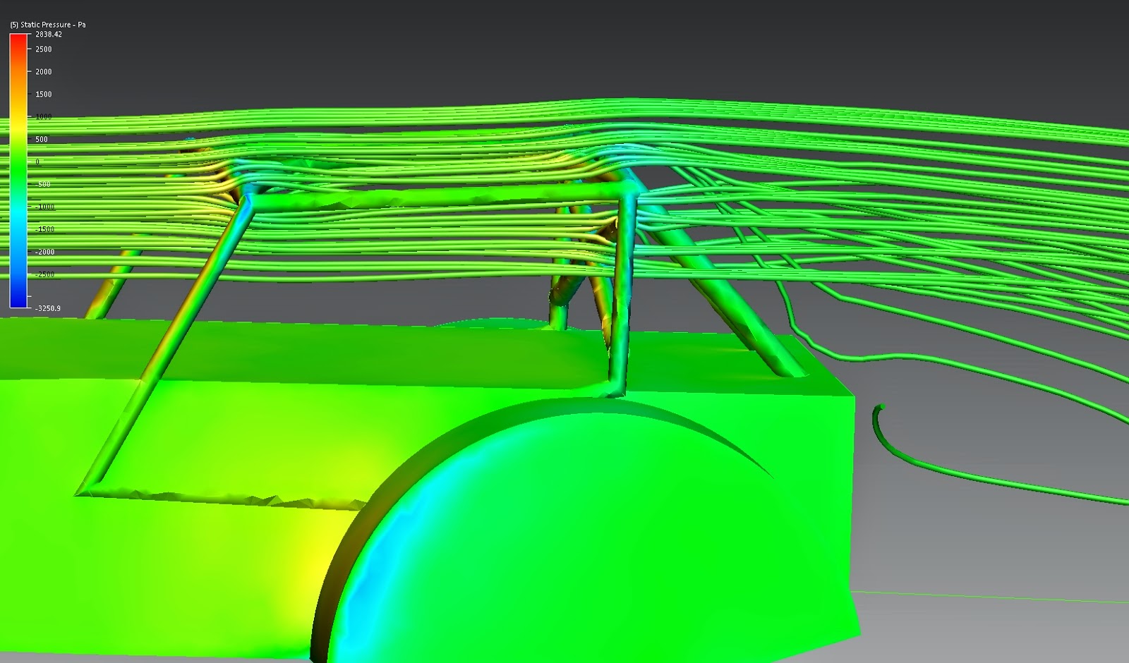 Airfoil behind roll cage CFD analysis — photograph